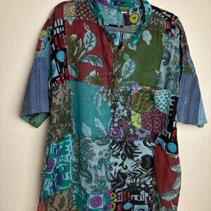 Vintage Kathmandu Patch Patchwork Button Lightweight Shirt Size XL